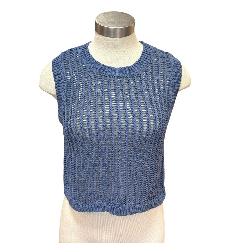 NWT Aerie Offline Womens Top Crochet Open Knit Blue Sleeveless Sz. M